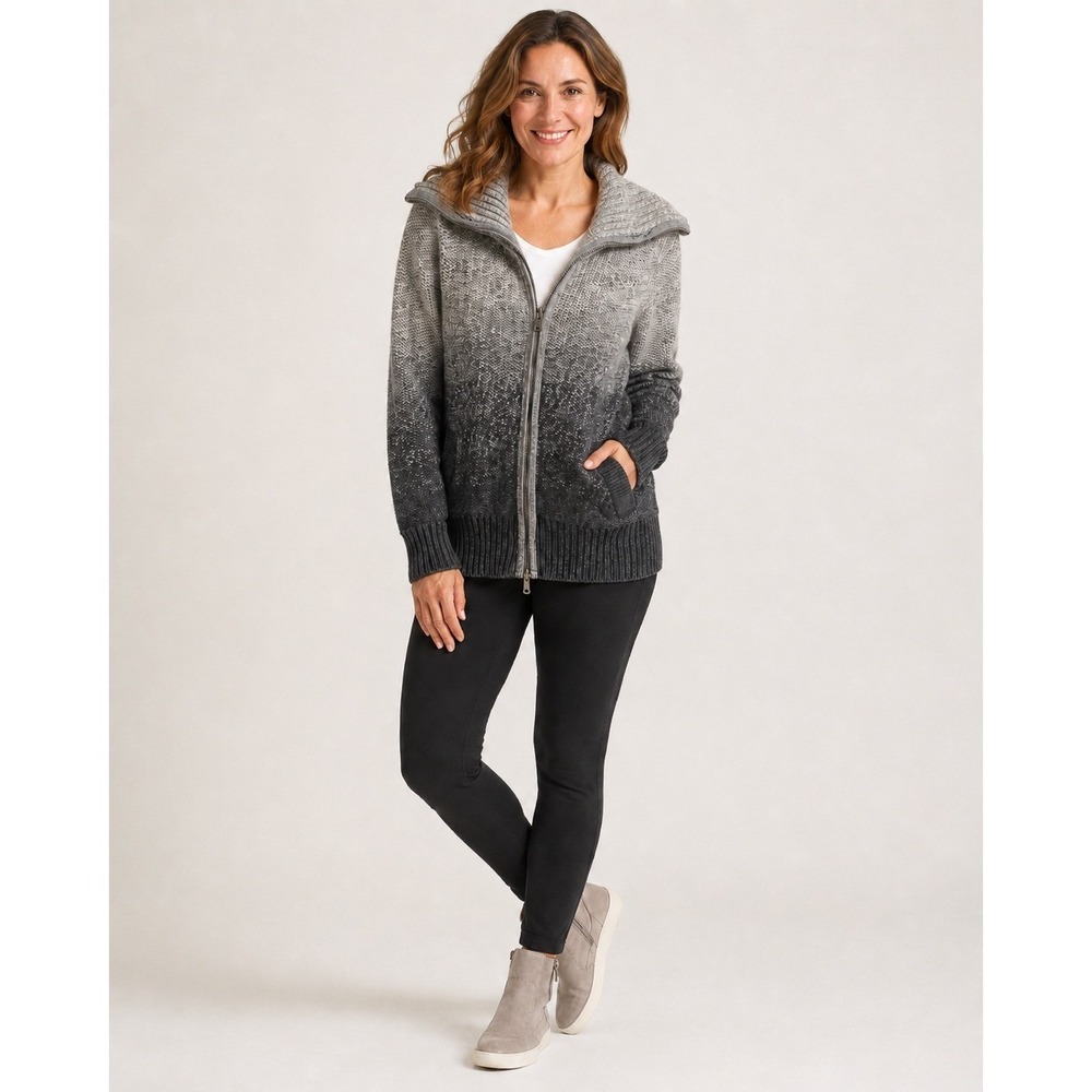 American Eagle Cozy Grandpa Sweater Womens Small Gray Dip Dye Full Zip